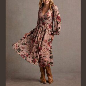 NWT Azazie Stevie Midi Dress Mauve Floral Elegant Fairycore Sheer Chiffon 12